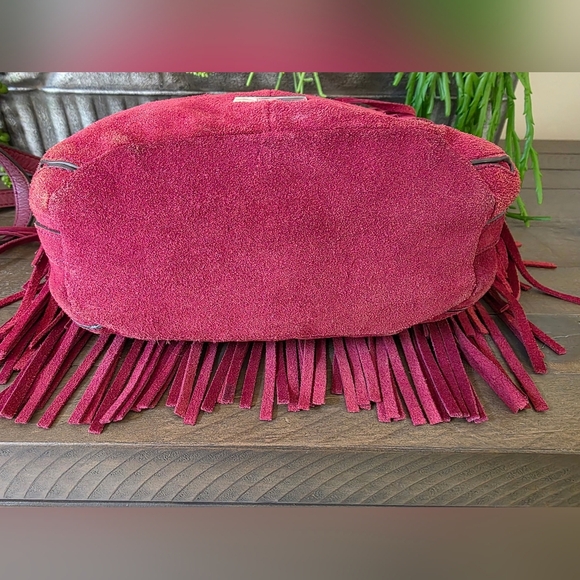 Rebecca Minkoff Burgandy Suede Fringe Crossbody Bag - Picture 8 of 10